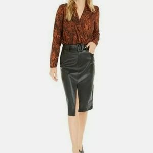 Becca Tilley X Bar III Women's Faux Leather Belted Slit Skirt Size M